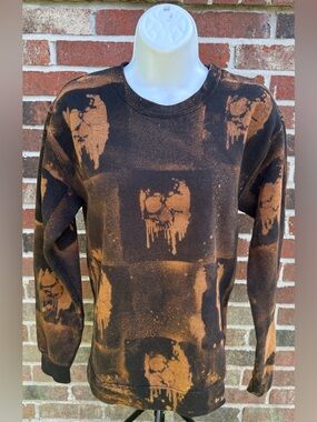 NWOT Skull customized Black & Rust Bleach Crewneck Sweatshirt